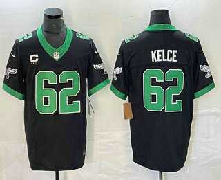 Mens Philadelphia Eagles #62 Jason Kelce Black C Patch 2023 FUSE Vapor Limited Throwback Stitched Jersey